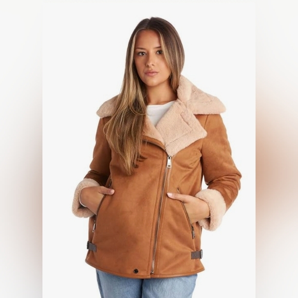 Steve Madden Jackets & Blazers - Steve Madden Womens Winter Coat Faux Leather Shearling Moto Biker Pennylane XL